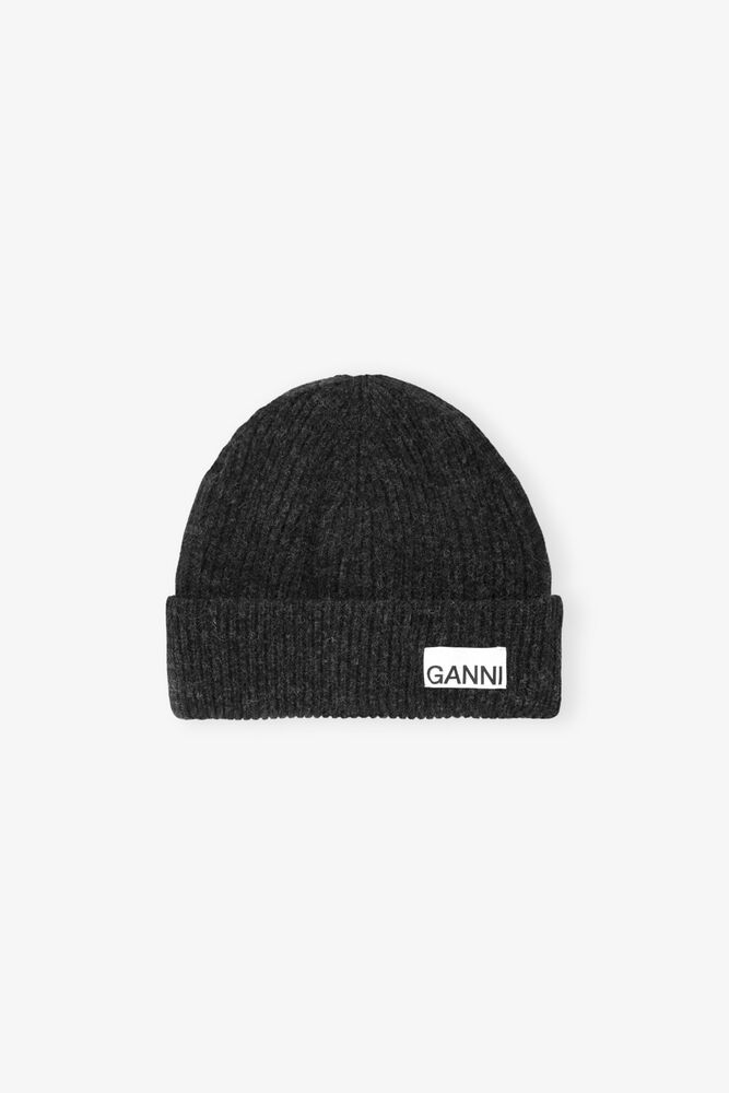 Fitted Beanie in Dark Grey Rib Wool Knit, Phantom