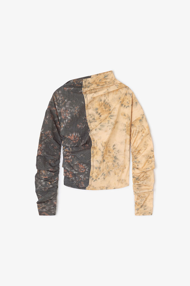 Black and Beige Ruched Top, Multicolour