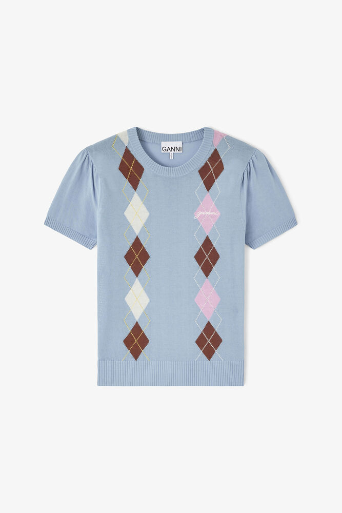 T-shirt in Argyle, Soft Chambray