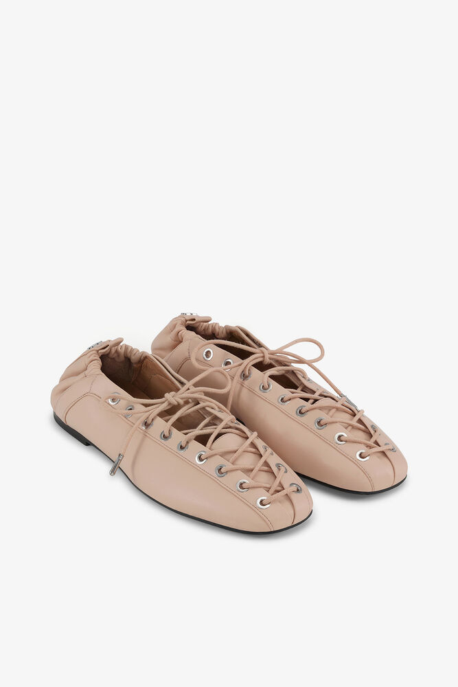 Lace-Up Ballerinas in Beige, Frappe
