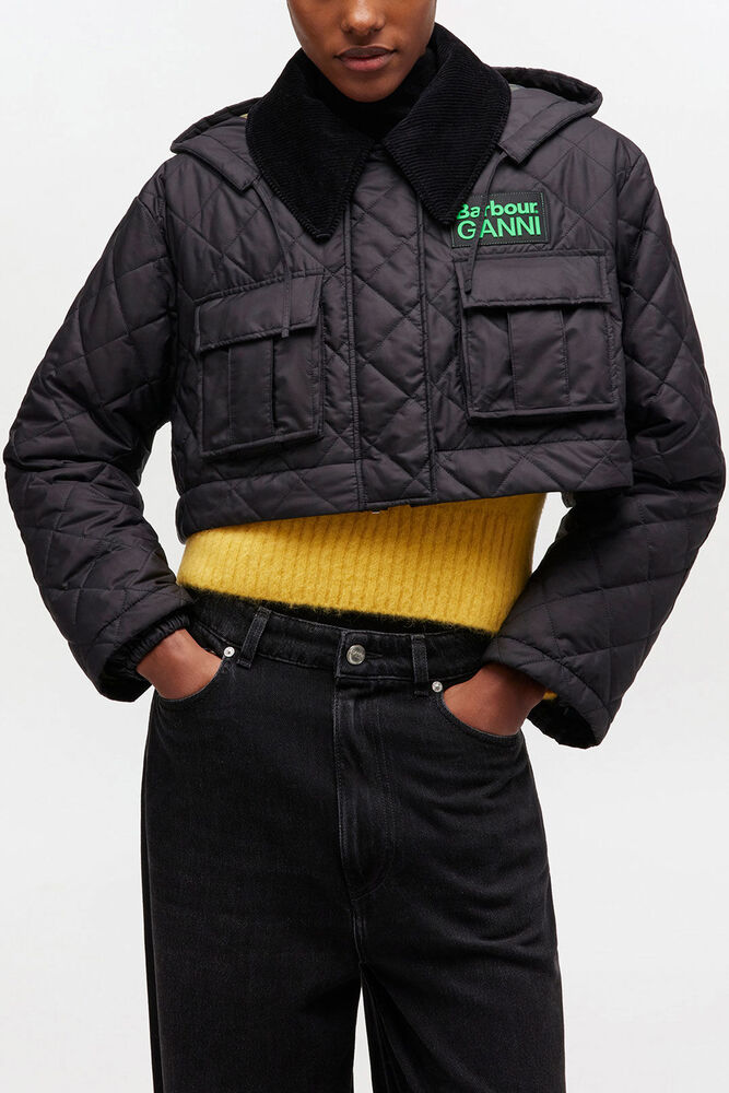 Quilted Long Coat in Black, Black