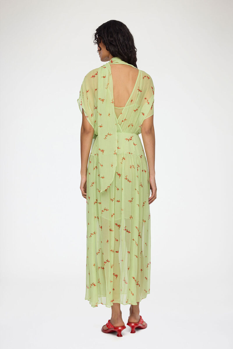 Dress in Green Silk, Organic Wool, in colour Seedling - 2 - GANNI