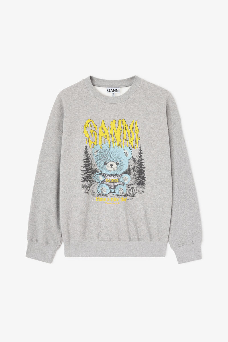 Sweat avec ours en peluche et forêt, Organic Cotton, in colour Paloma - 1 - GANNI