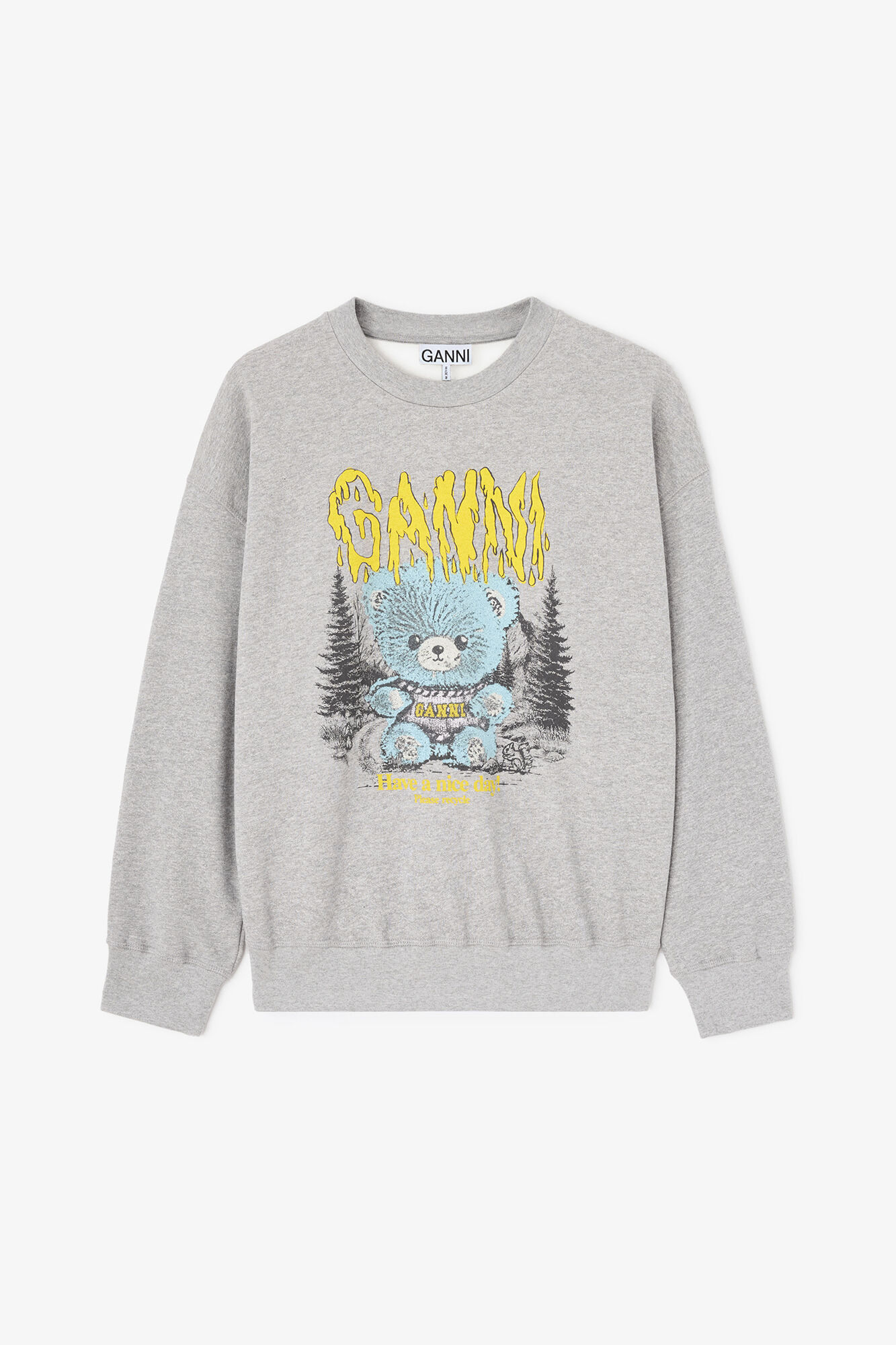 Sweat avec ours en peluche et forêt, Organic Cotton, in colour Paloma - 1 - GANNI