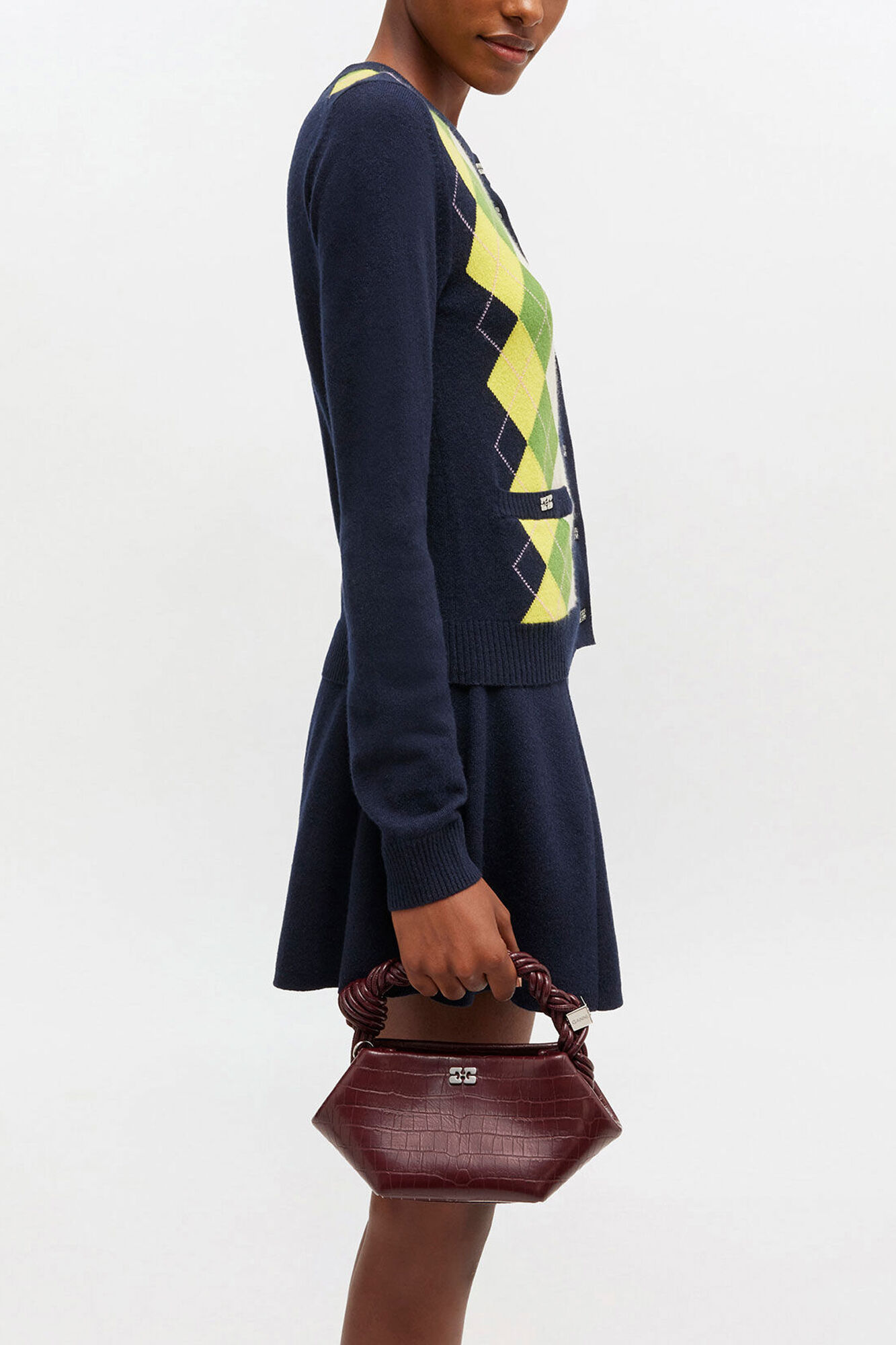 Mini-Bou-Tasche in Burgunder Kroko, Recycled Leather, in colour Burgundy - 1 - GANNI