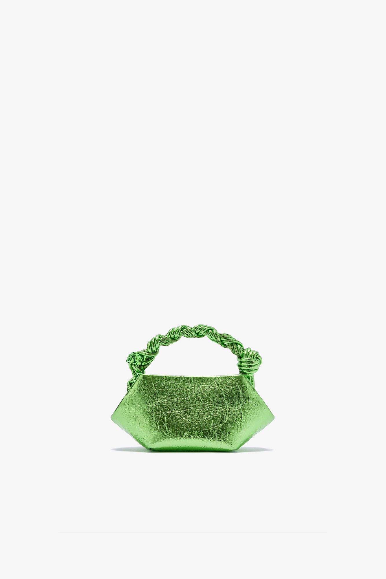 Mini Bou Bag in Metallic, Polyurethane, in colour Greenery - 3 - GANNI
