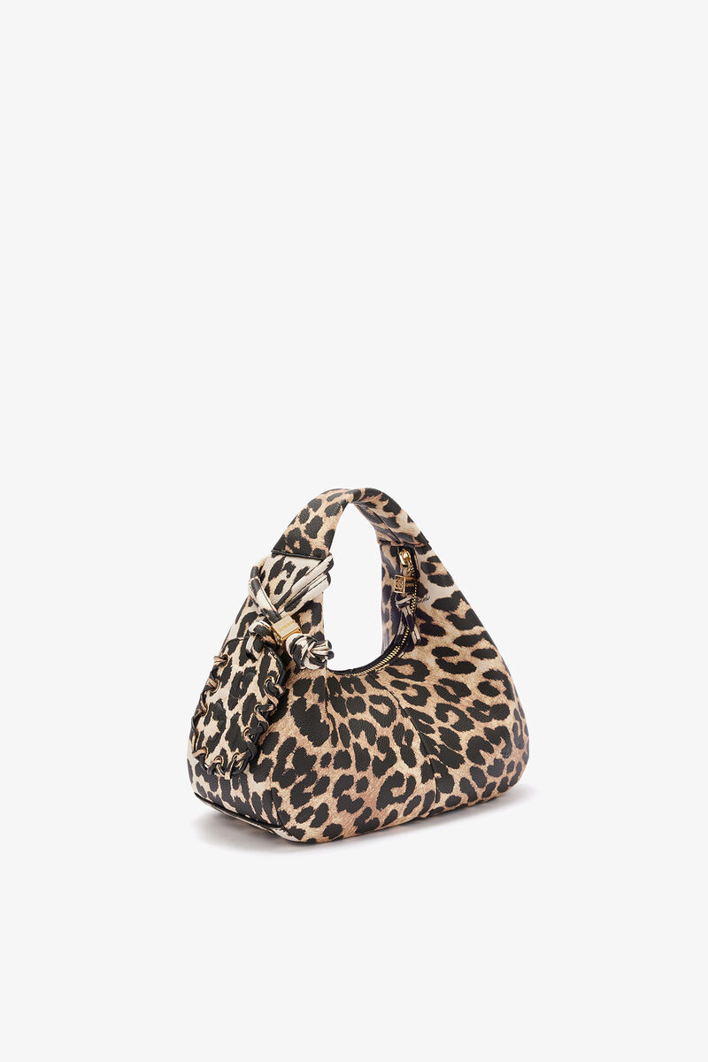 Mini Hobo Bag in Grained Leopard, Recycled Polyester, in colour Almond Milk - 2 - GANNI