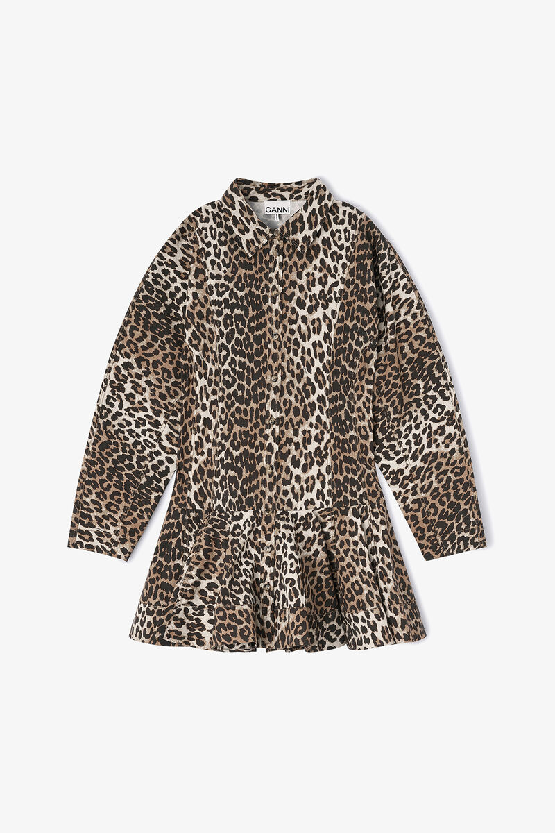 Leopard Shirt Dress, Organic Cotton, in colour Almond Milk - 1 - GANNI