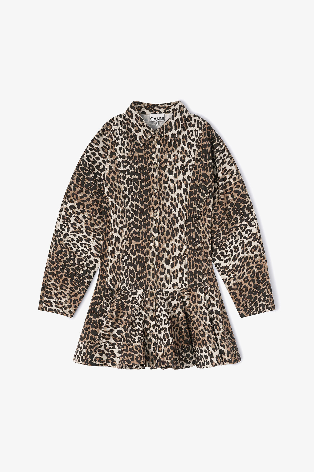 Leopard Shirt Dress, Organic Cotton, in colour Almond Milk - 1 - GANNI