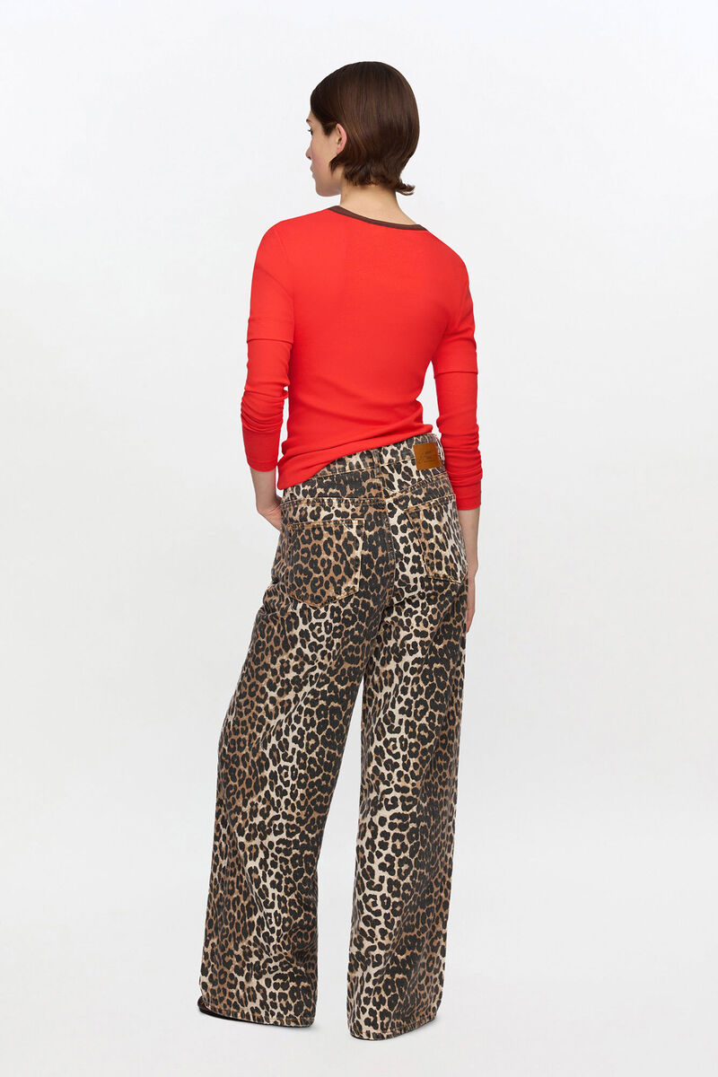 レッド ロングスリーブトップ, Organic Cotton, in colour High Risk Red - 2 - GANNI