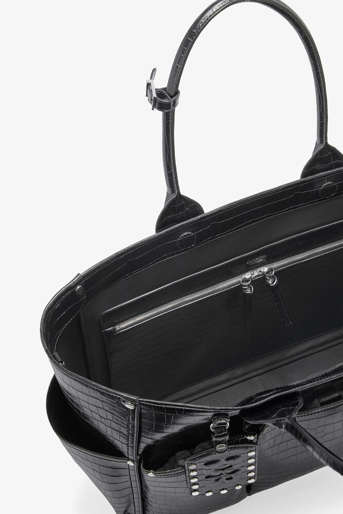 Posy Bag in Black Croco, Black