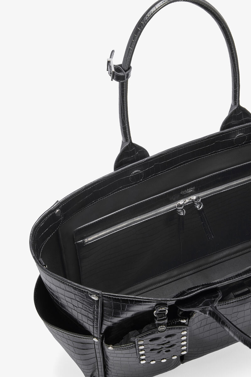 Sac en croco noir Posy, Recycled Leather, in colour Black - 3 - GANNI
