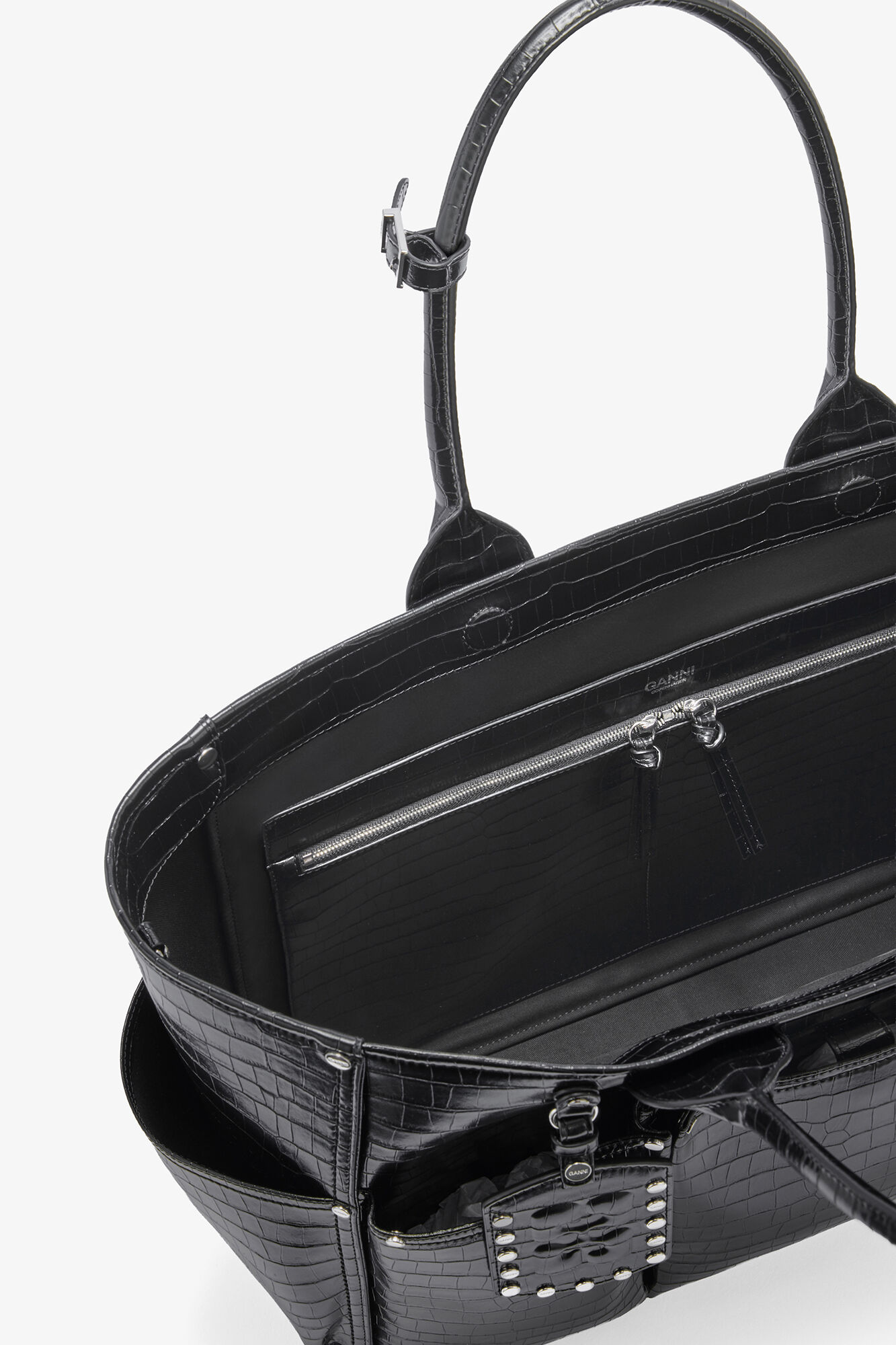 Sac en croco noir Posy, Recycled Leather, in colour Black - 3 - GANNI