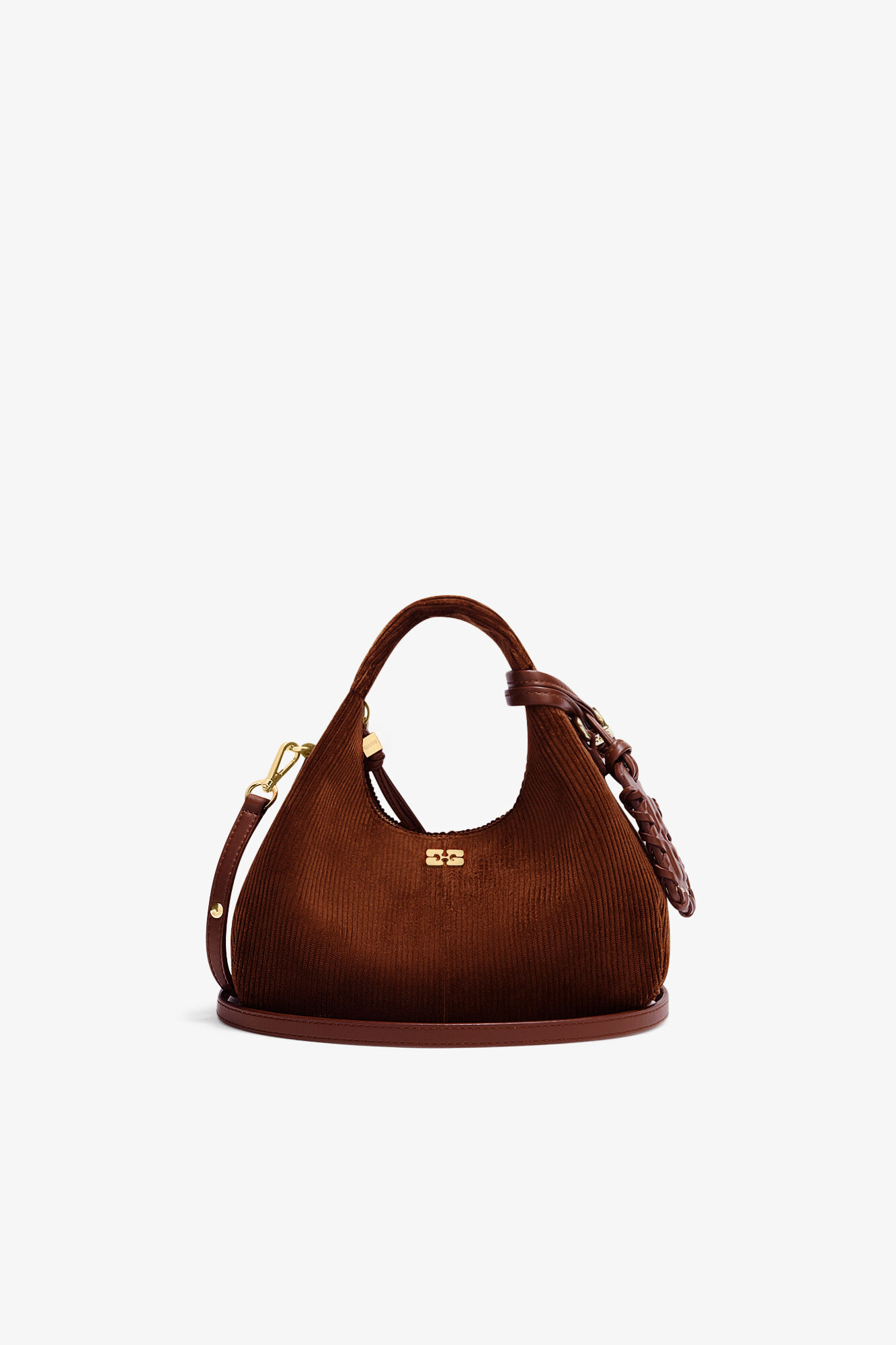 Mini Hobo Bag in Brown Corduroy, Organic Cotton, in colour Tortoise Shell - 1 - GANNI