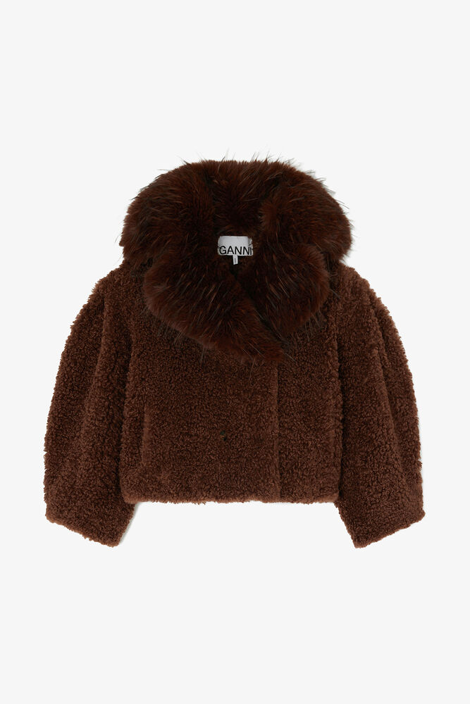Jacket in Alternative Shearling, Chocolate Brown