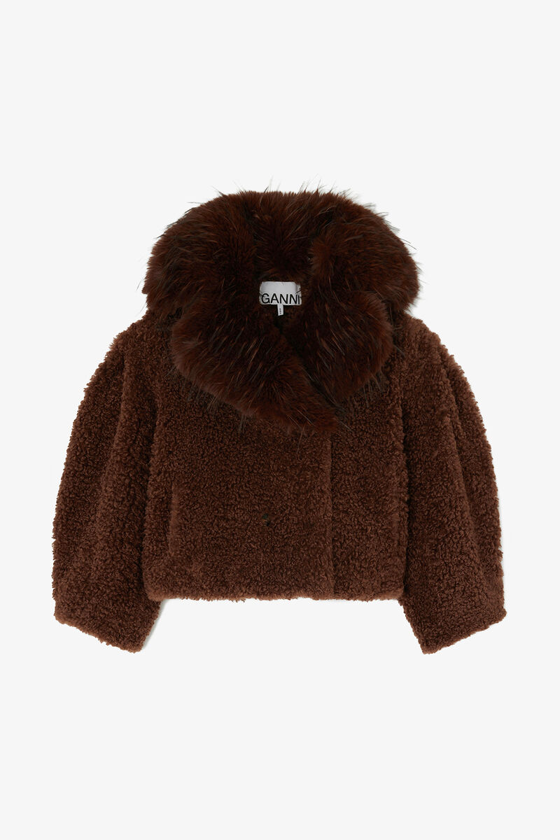 Jacket in Alternative Shearling, Polyester, in colour Chocolate Brown - 1 - GANNI