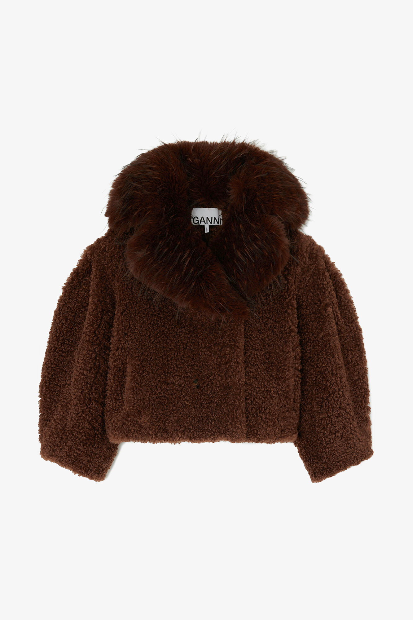 Jacket in Alternative Shearling, Polyester, in colour Chocolate Brown - 1 - GANNI