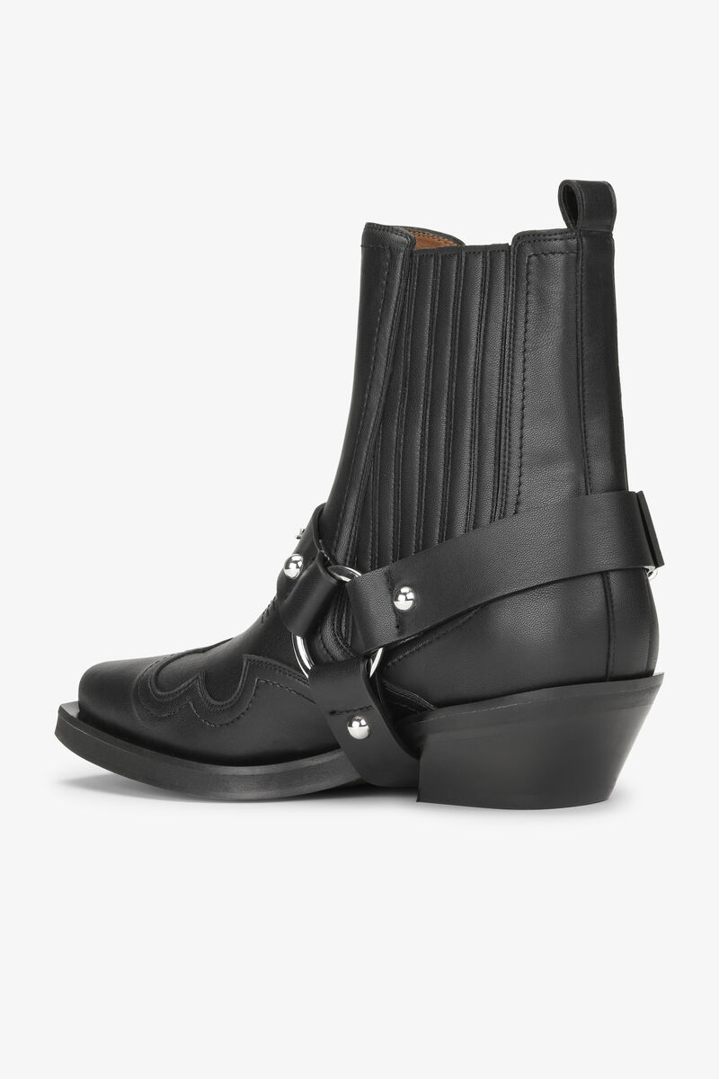 Black Low Cut Western Chelsea Boots, Recycled Leather, in colour Black - 3 - GANNI