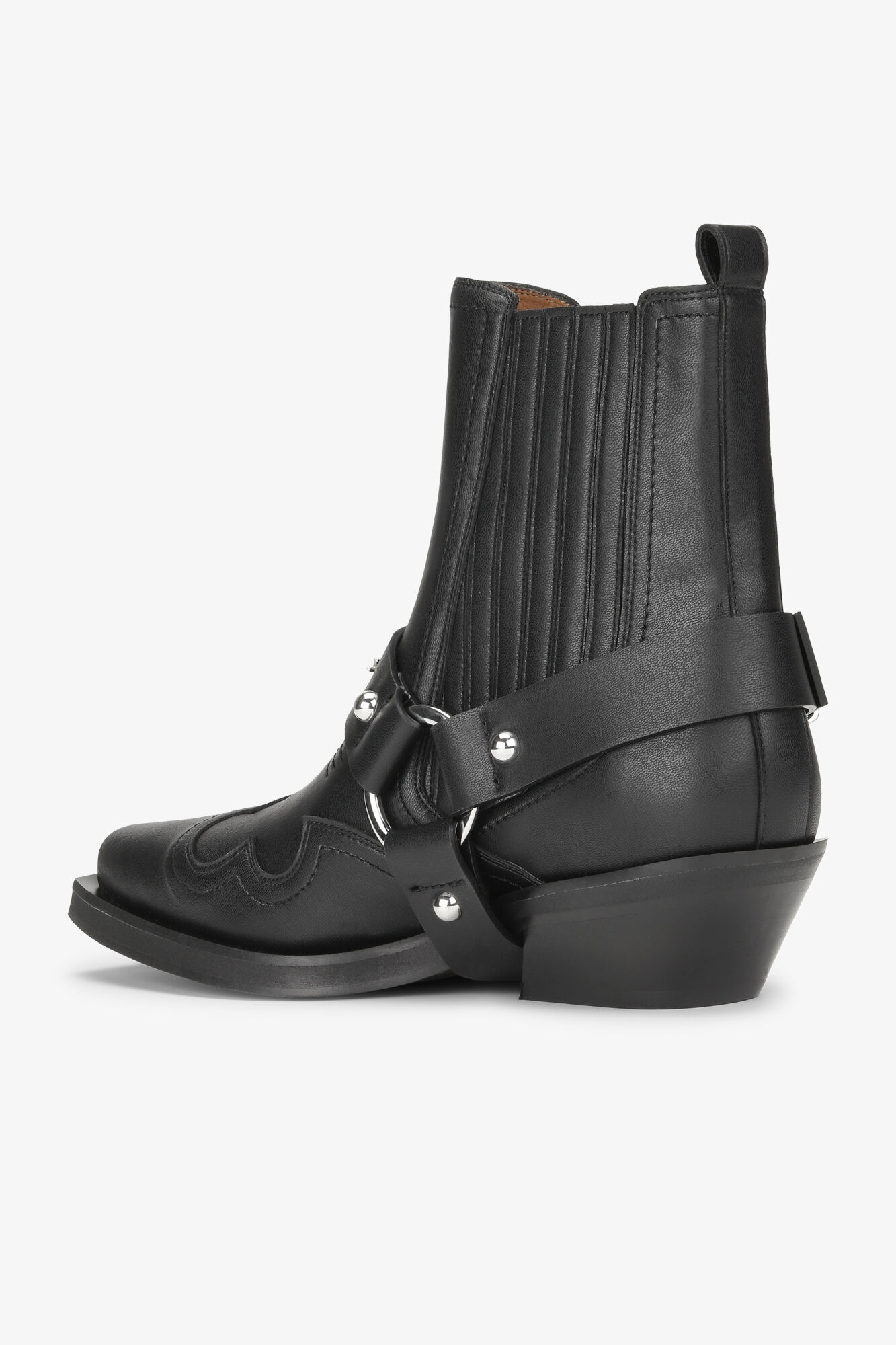 Black Low Cut Western Chelsea Boots, Recycled Leather, in colour Black - 3 - GANNI