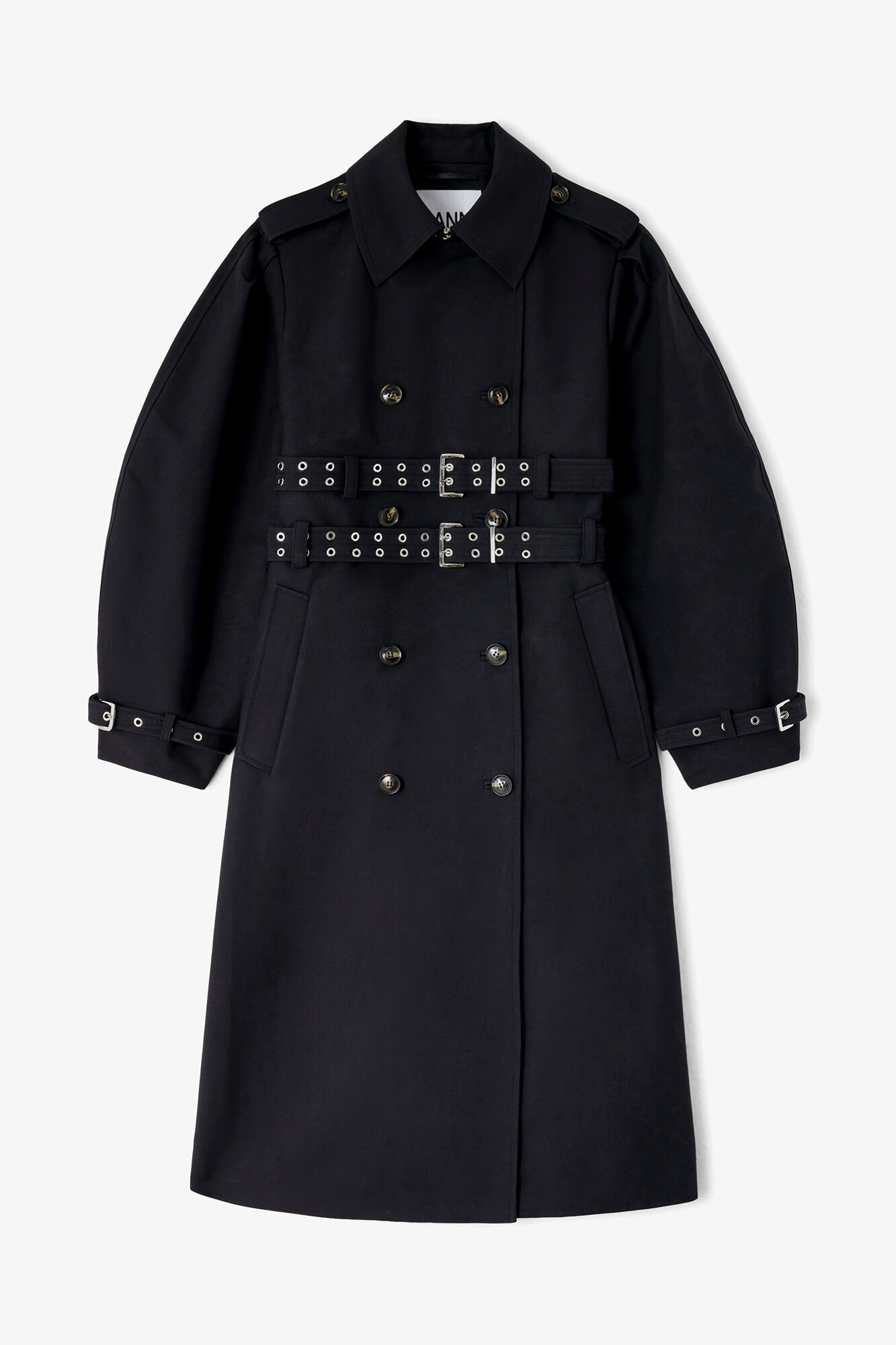 Trench Coat in Double Cotton, Organic Cotton, in colour Black - 1 - GANNI