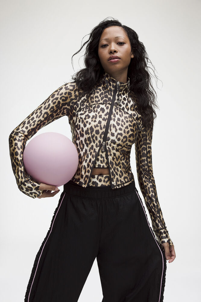 Define Ruffle-Trim Jacket in Leopard, Multicolour
