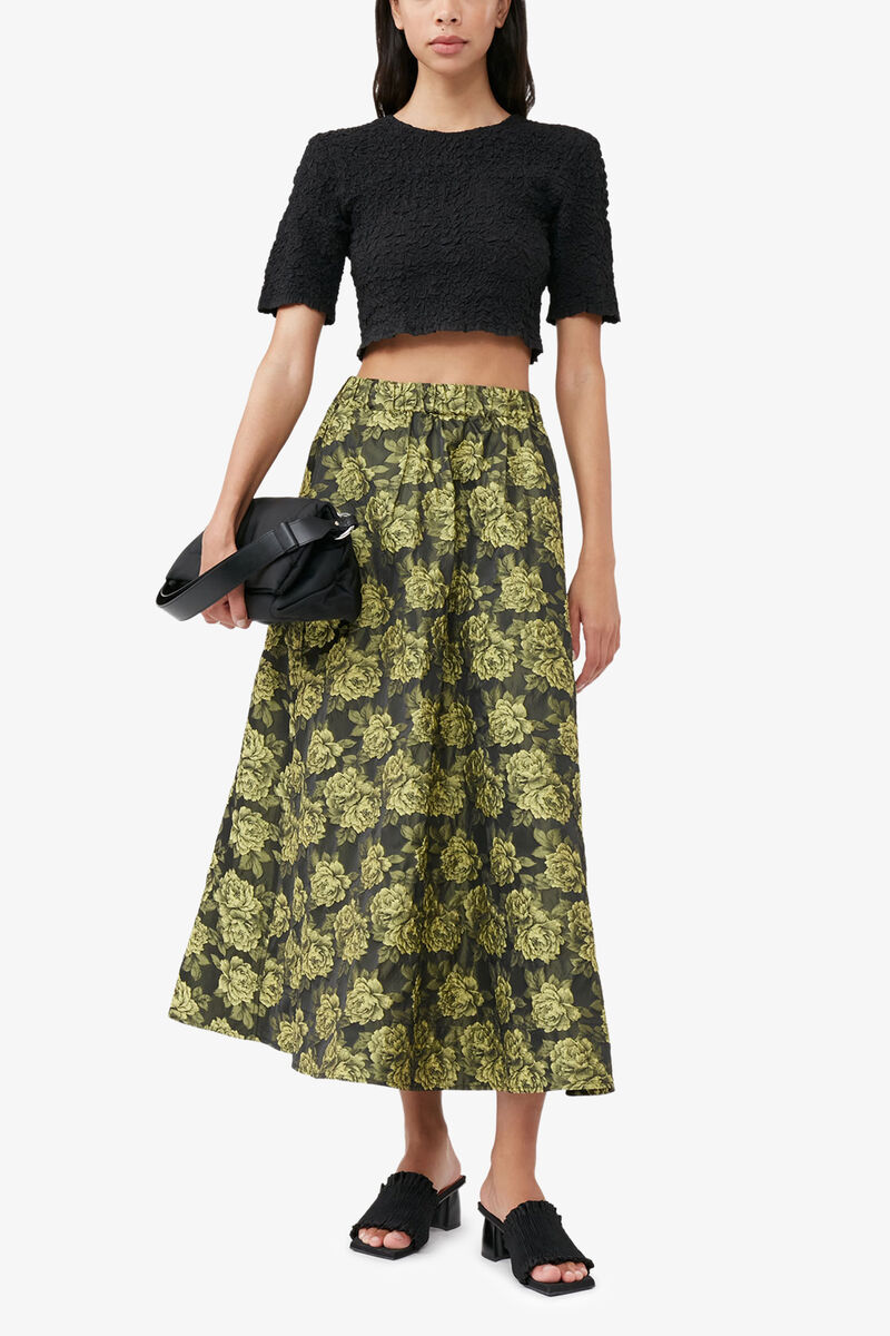 Black Cotton Poplin O-neck Cropped Smock Top, Organic Cotton, in colour Black - 1 - GANNI
