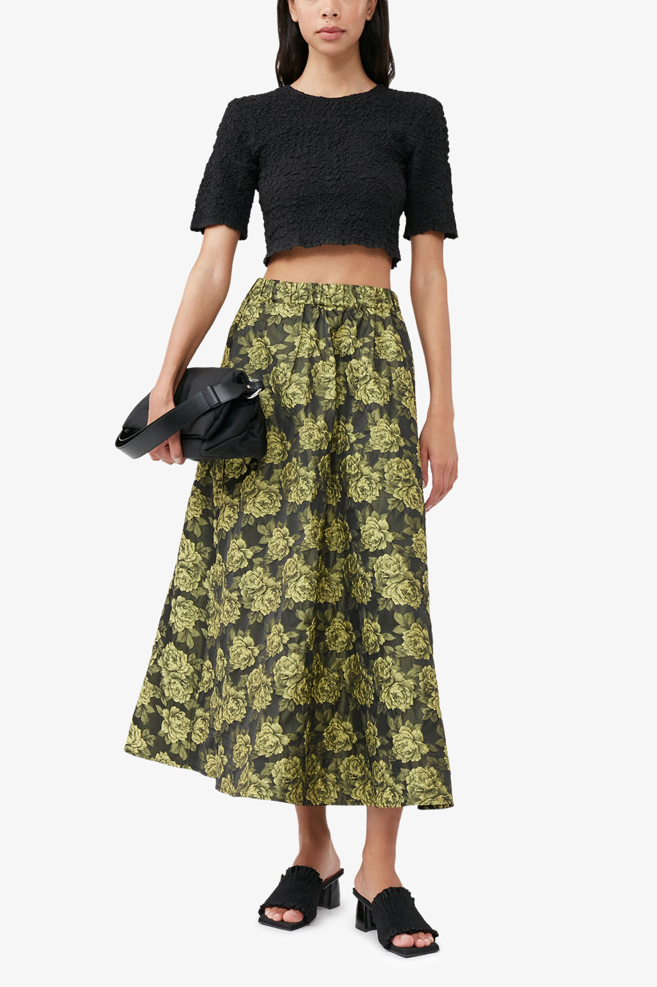 Black Cotton Poplin O-neck Cropped Smock Top | GANNI US
