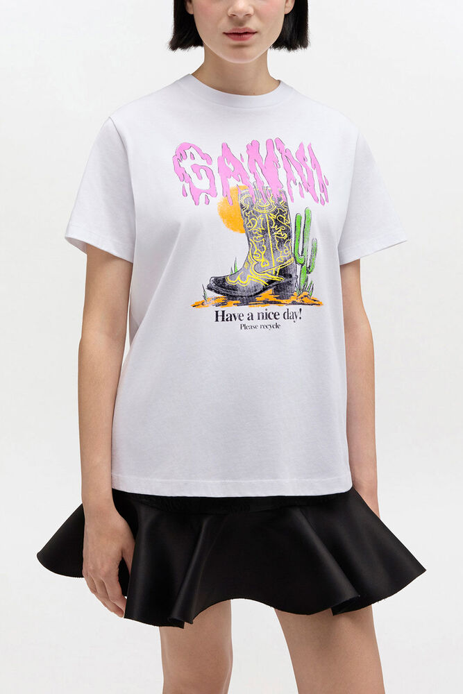 White Western Boot Print T-shirt, Bright White