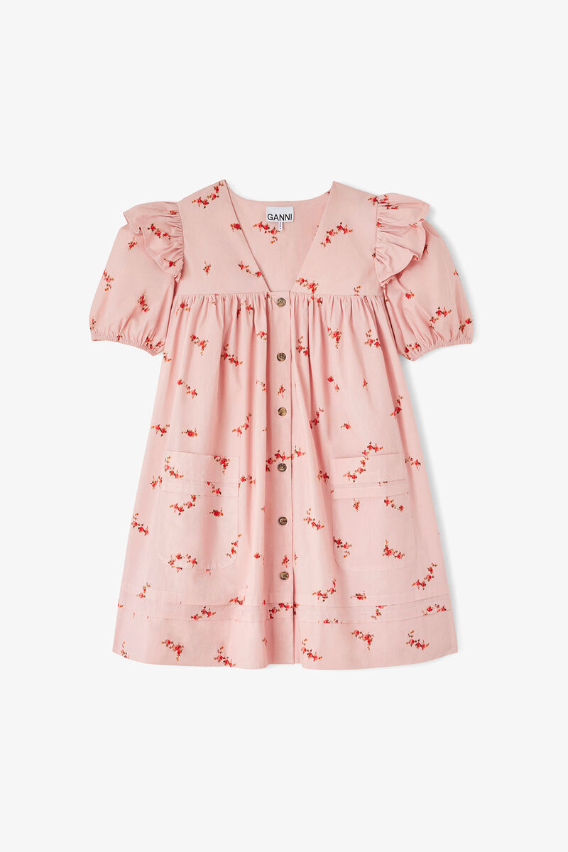 Mini Dress in Pink Cotton, Organic Cotton, in colour Silver Pink - 1 - GANNI