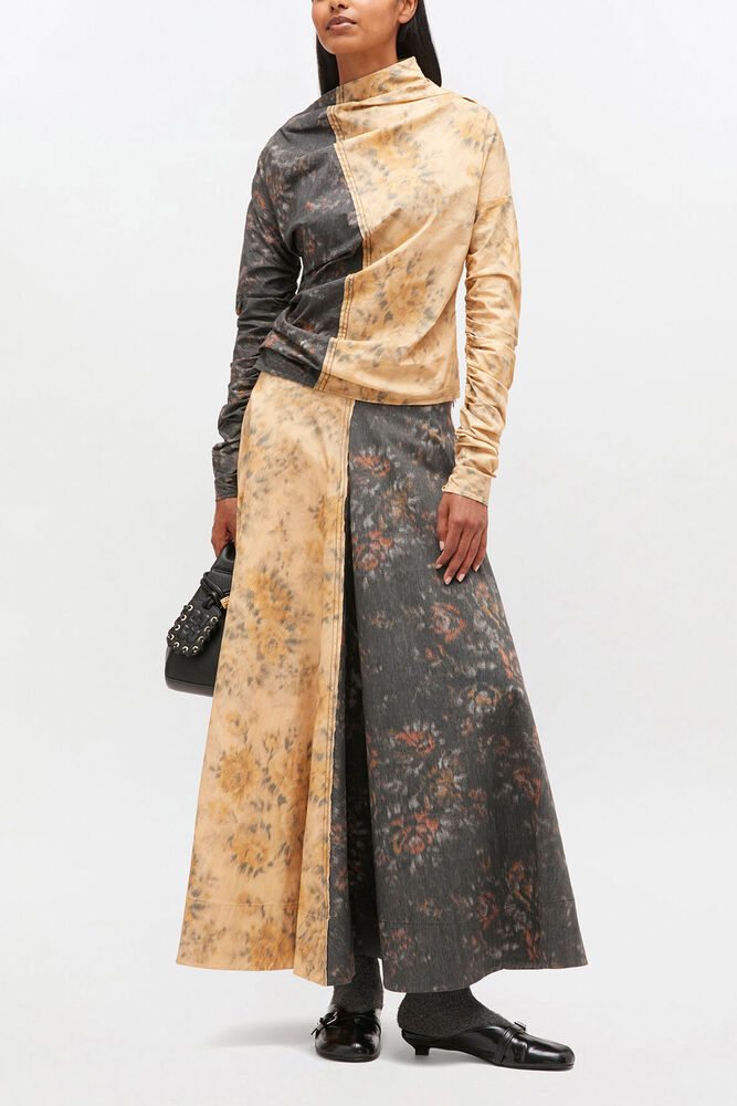 Black and Beige Ruched Top, Multicolour