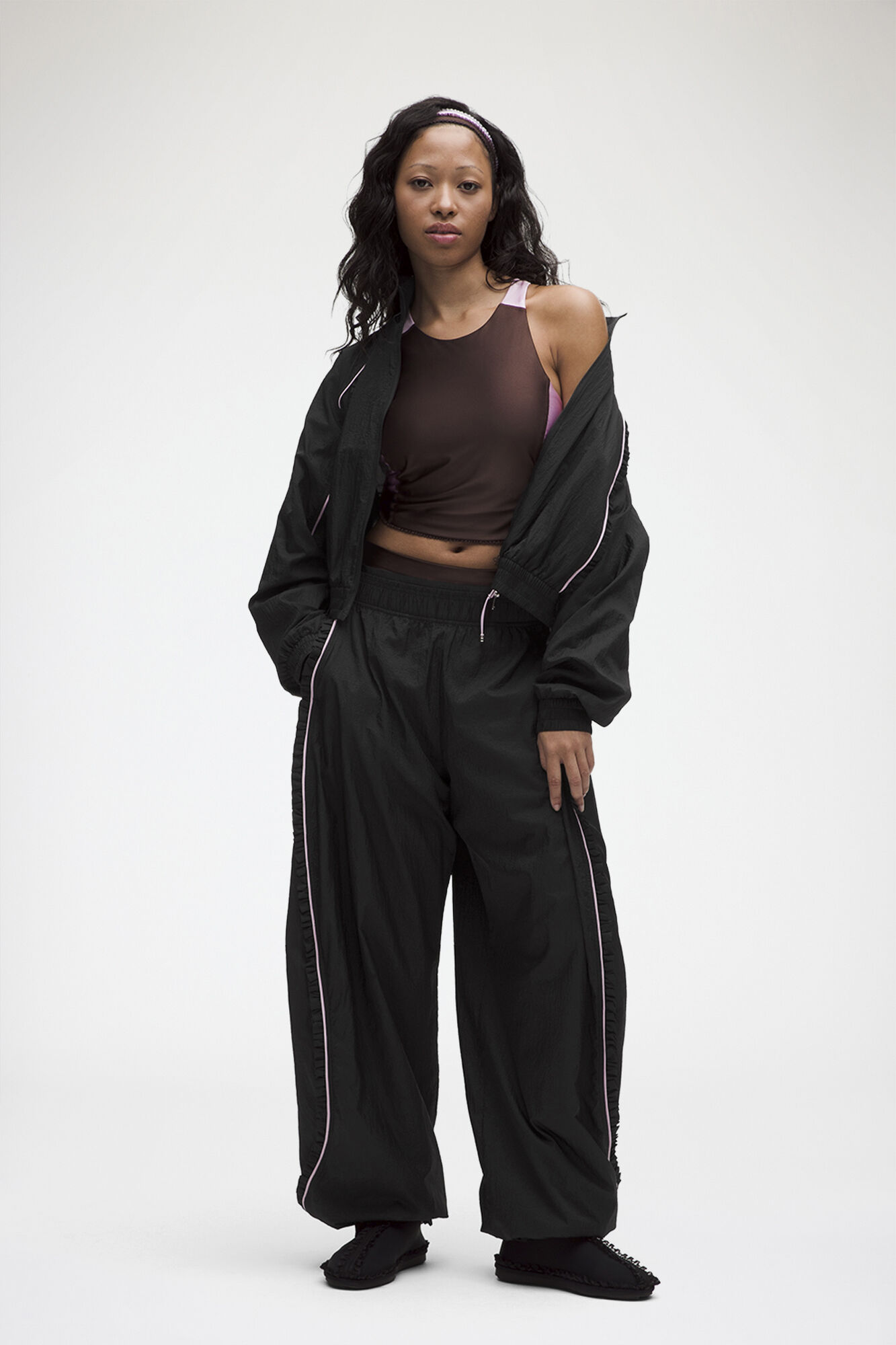 Ruffle-Trim Textured Jacket, Recycled Polyamide, in colour Black - 2 - GANNI