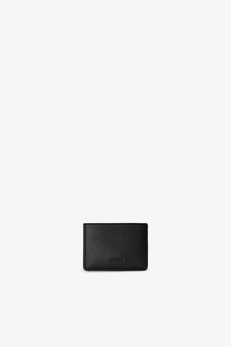Bou Card Holder in Black, Recycled Leather, in colour Black - 2 - GANNI