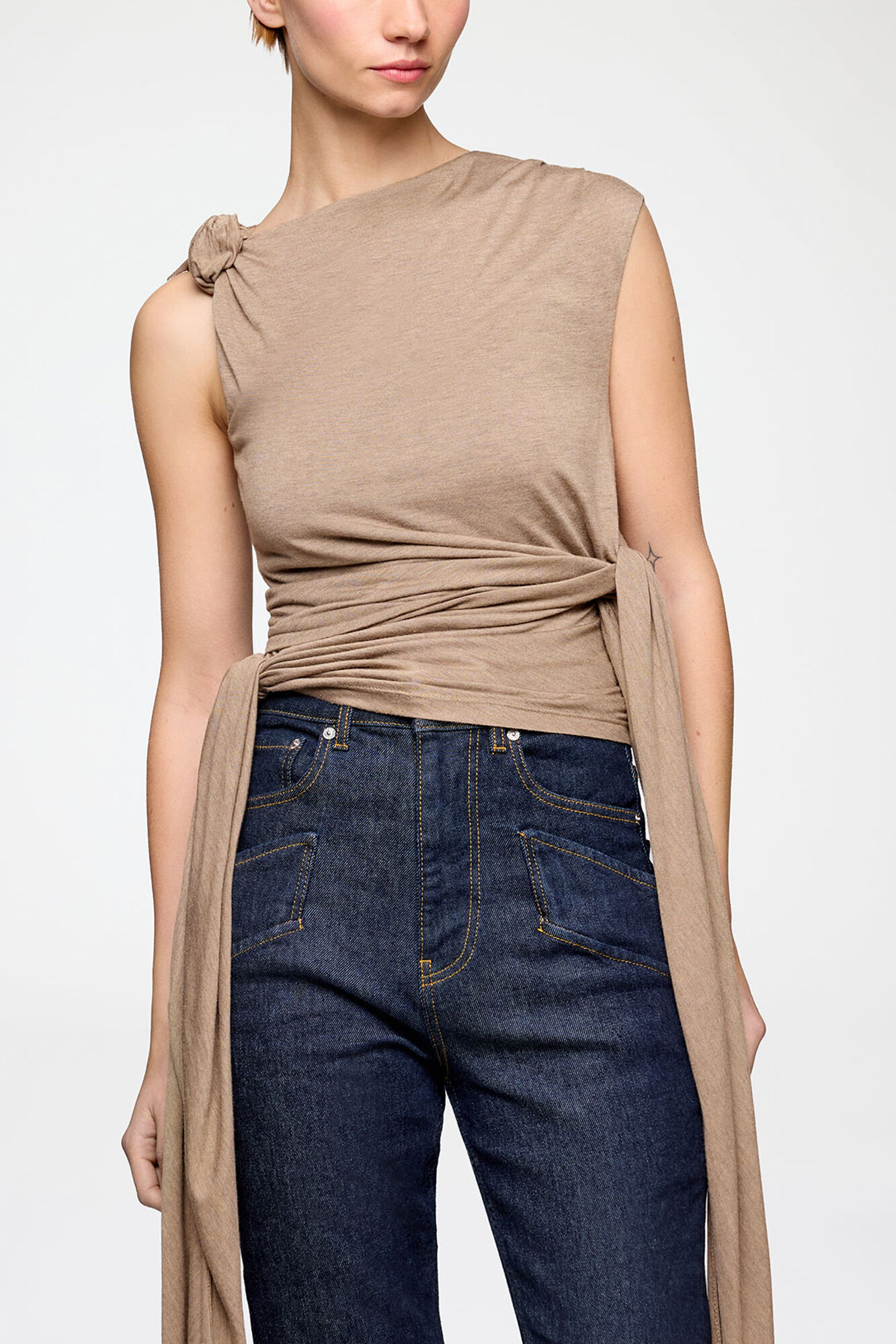 Top in Beige Jersey, Viscose, in colour Coca Mocha - 2 - GANNI