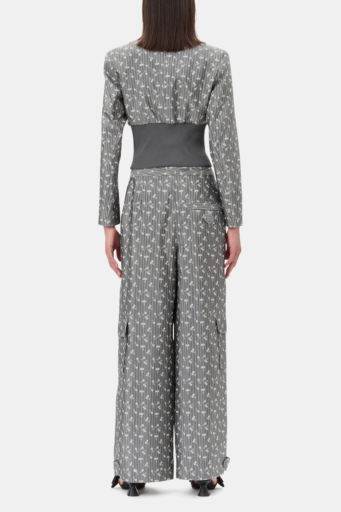 Grey Jacquard Cropped Blazer, Smoked Pearl