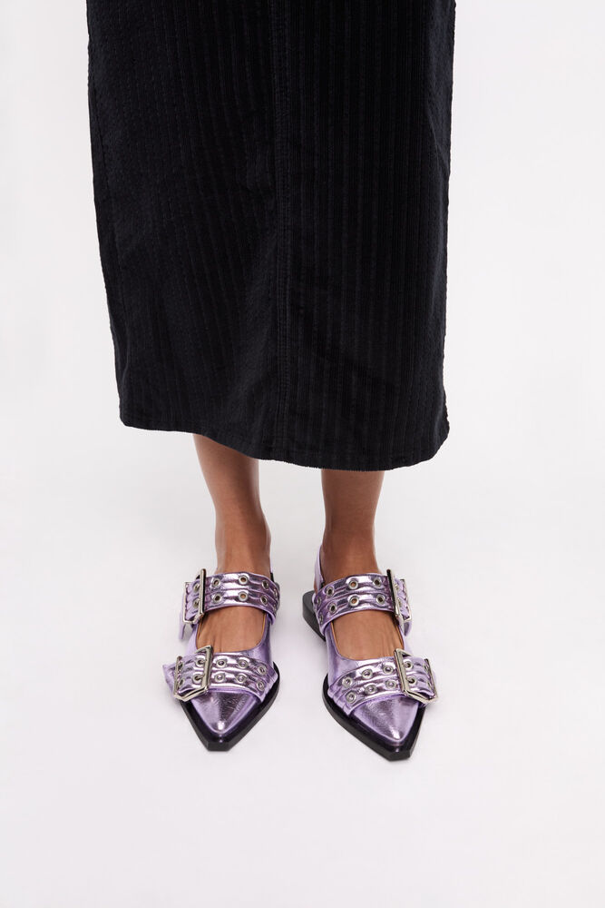 Pink Metallic Feminine Buckle Ballerinas, Pink Lavender