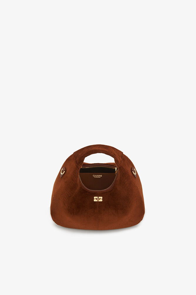 Mini Hobo Bag in Brown Corduroy, Tortoise Shell