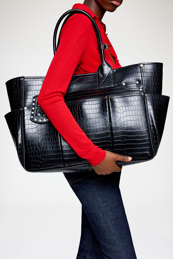 Sac en croco noir Posy, Black