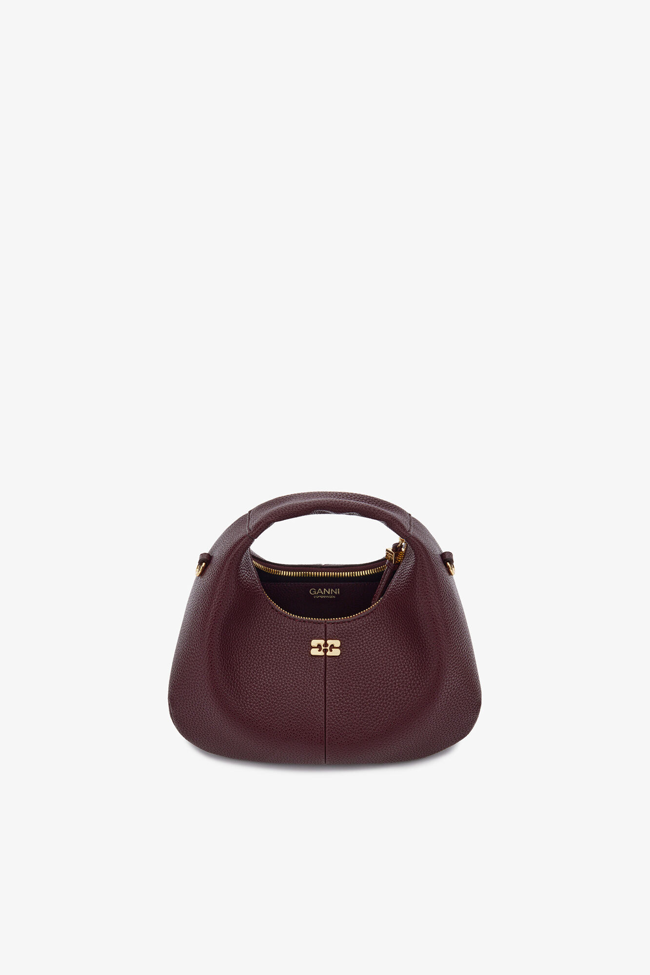 Mini Hobo Bag in Grained Burgundy, Polyurethane, in colour Port Royale - 3 - GANNI