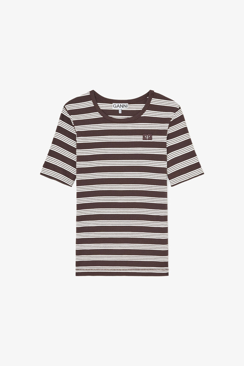 Stripete T-skjorte, Organic Cotton, in colour Mole - 1 - GANNI