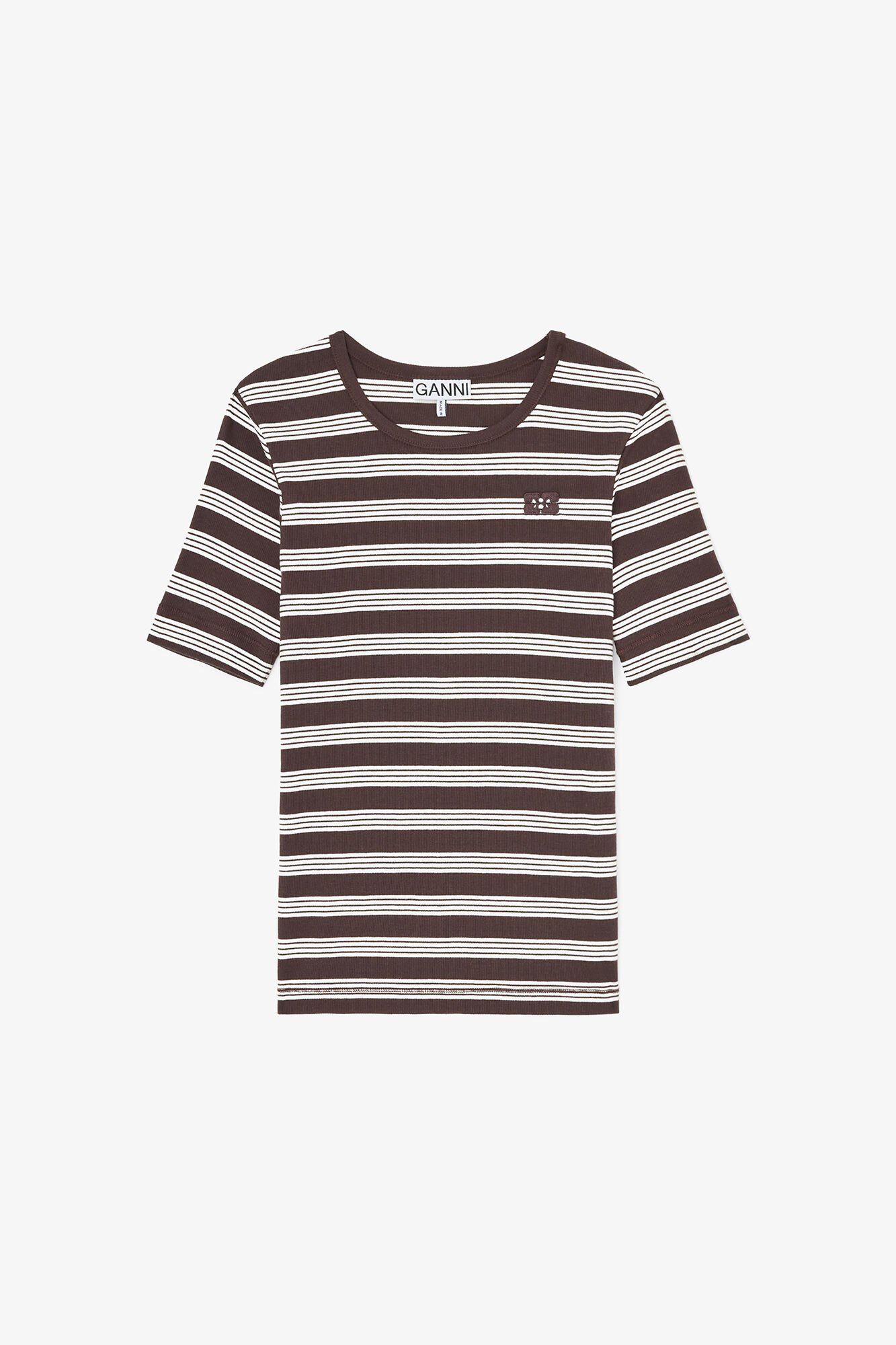 Stripete T-skjorte, Organic Cotton, in colour Mole - 1 - GANNI