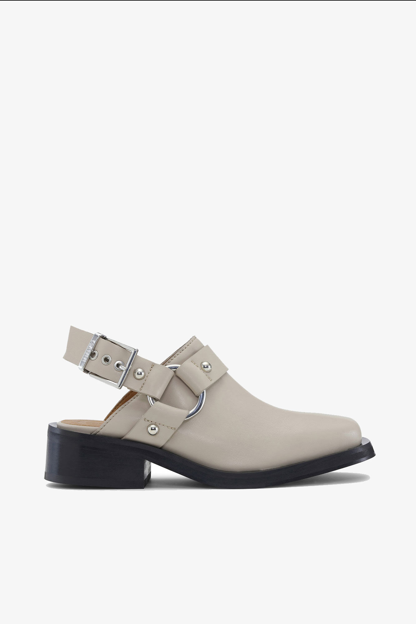 Beige Slingback Biker Mules, Recycled Leather, in colour Safari - 1 - GANNI