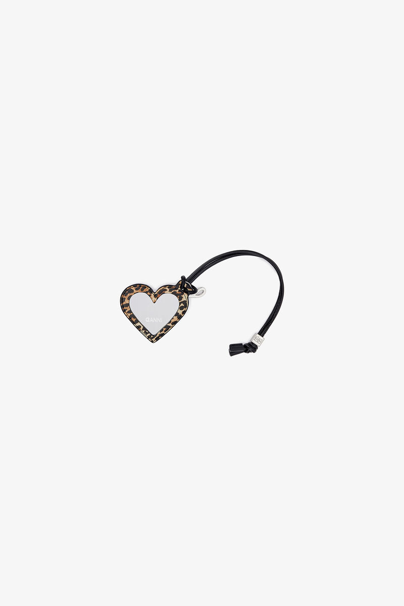 Bou Heart Mirror in Leopard, Recycled Leather, in colour Leopard - 2 - GANNI