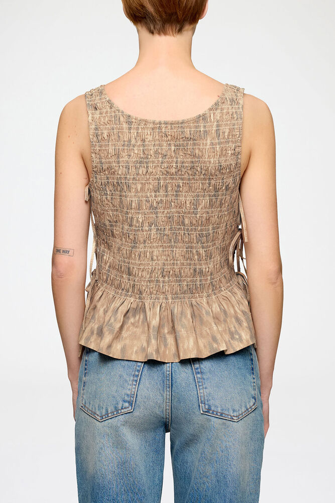 Smock Top in Printed Stretch, Burro