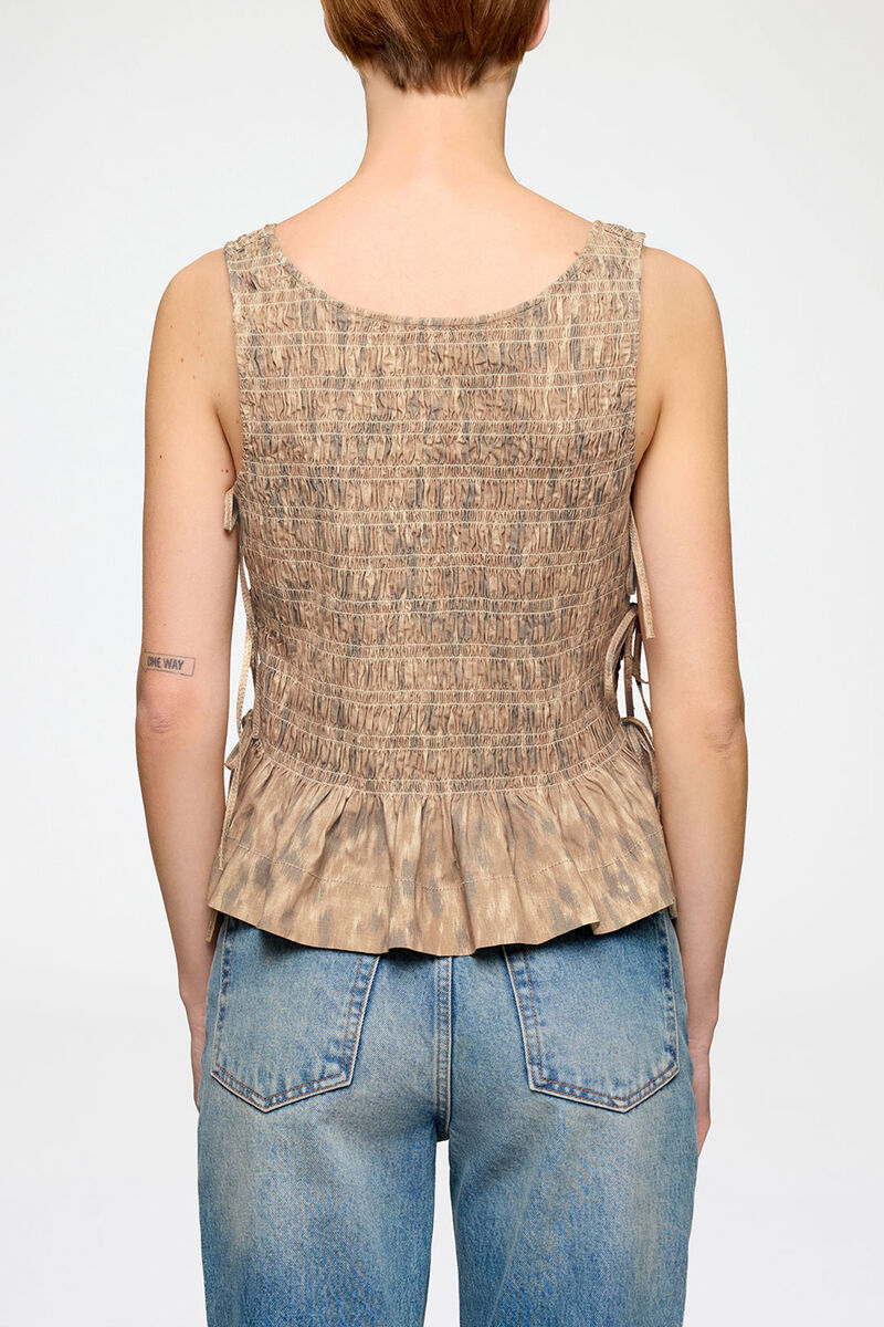 Smock Top in Printed Stretch, Organic Cotton, in colour Burro - 2 - GANNI