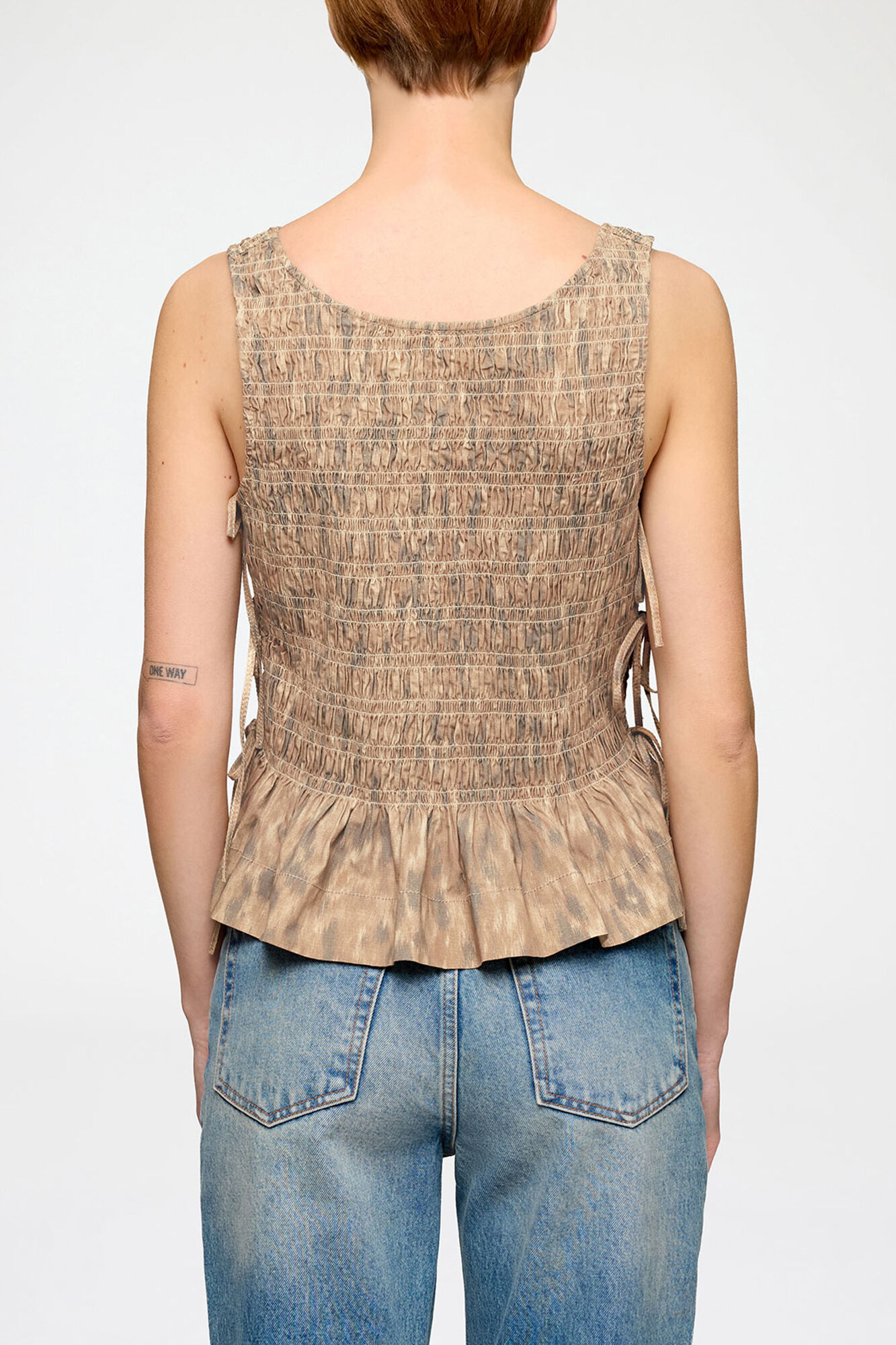 Smock Top in Printed Stretch, Organic Cotton, in colour Burro - 2 - GANNI