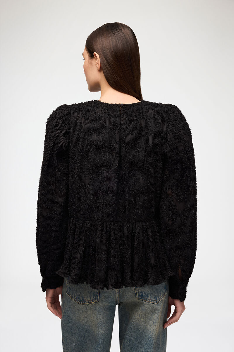Blouse in Black Fil Coupe, Recycled Polyester, in colour Black - 3 - GANNI