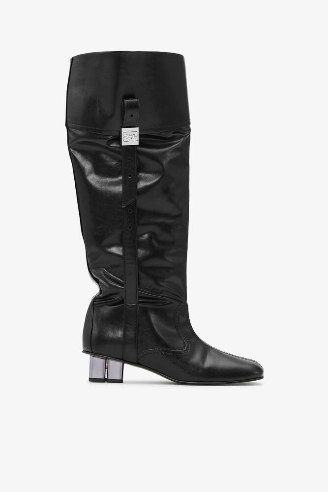 Slouchy Knee Boots in Black, Black
