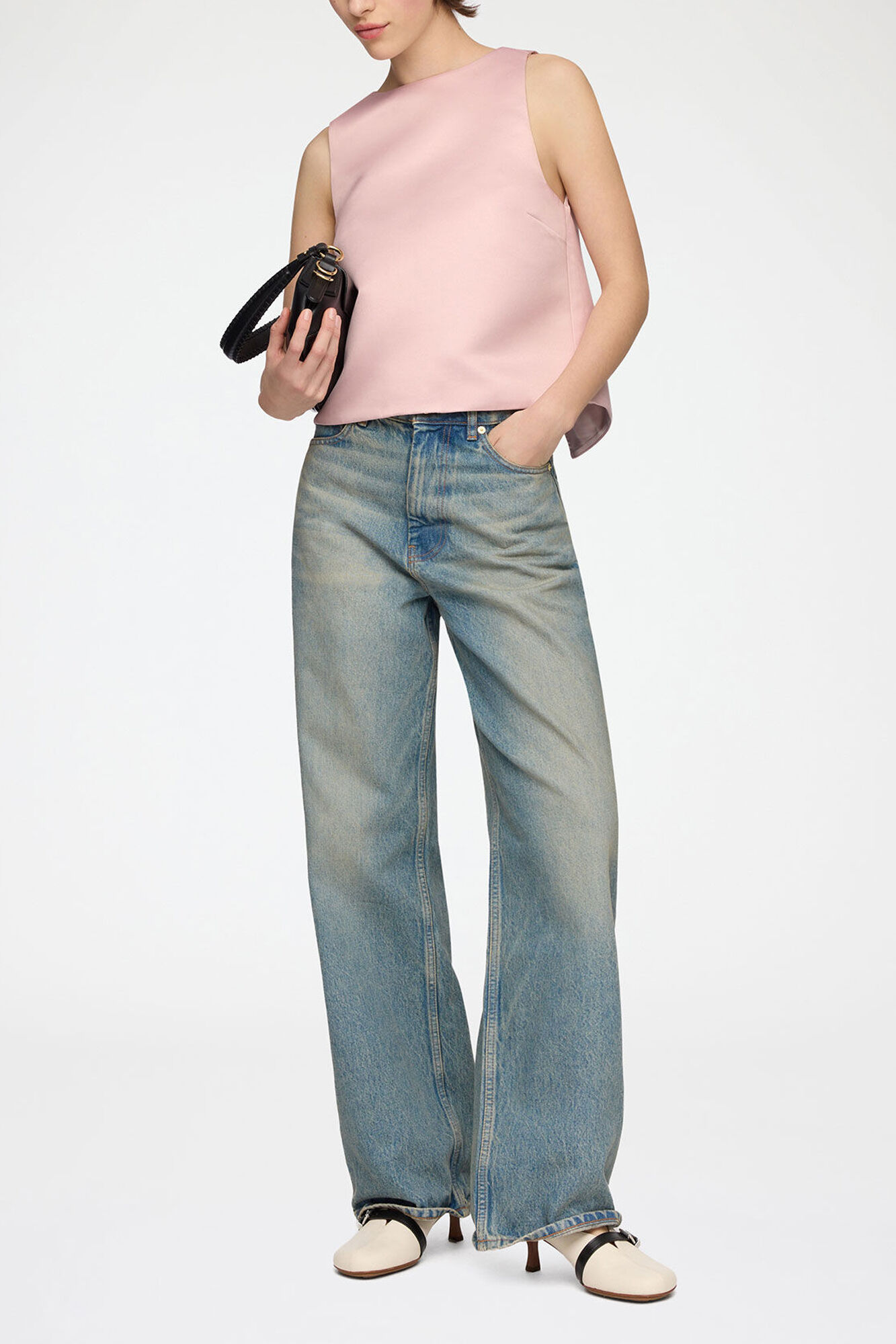Top in Pink Satin, Recycled Polyester, in colour Potpourri - 1 - GANNI