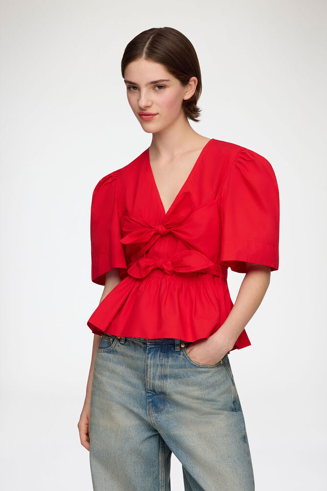 Blouse in Red Cotton, Racing Red