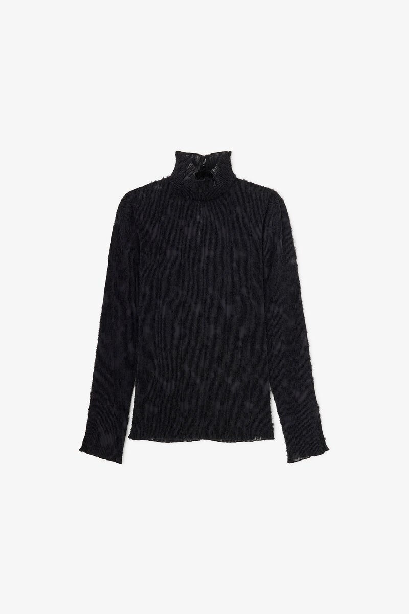 Turtleneck in Black Fil Coupe, Recycled Polyester, in colour Black - 1 - GANNI